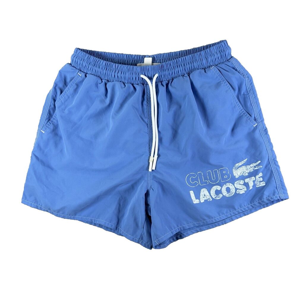 Club Lacoste Swim Trunks Mens Small Baby Blue Lined Summer Beach Alligator Sand